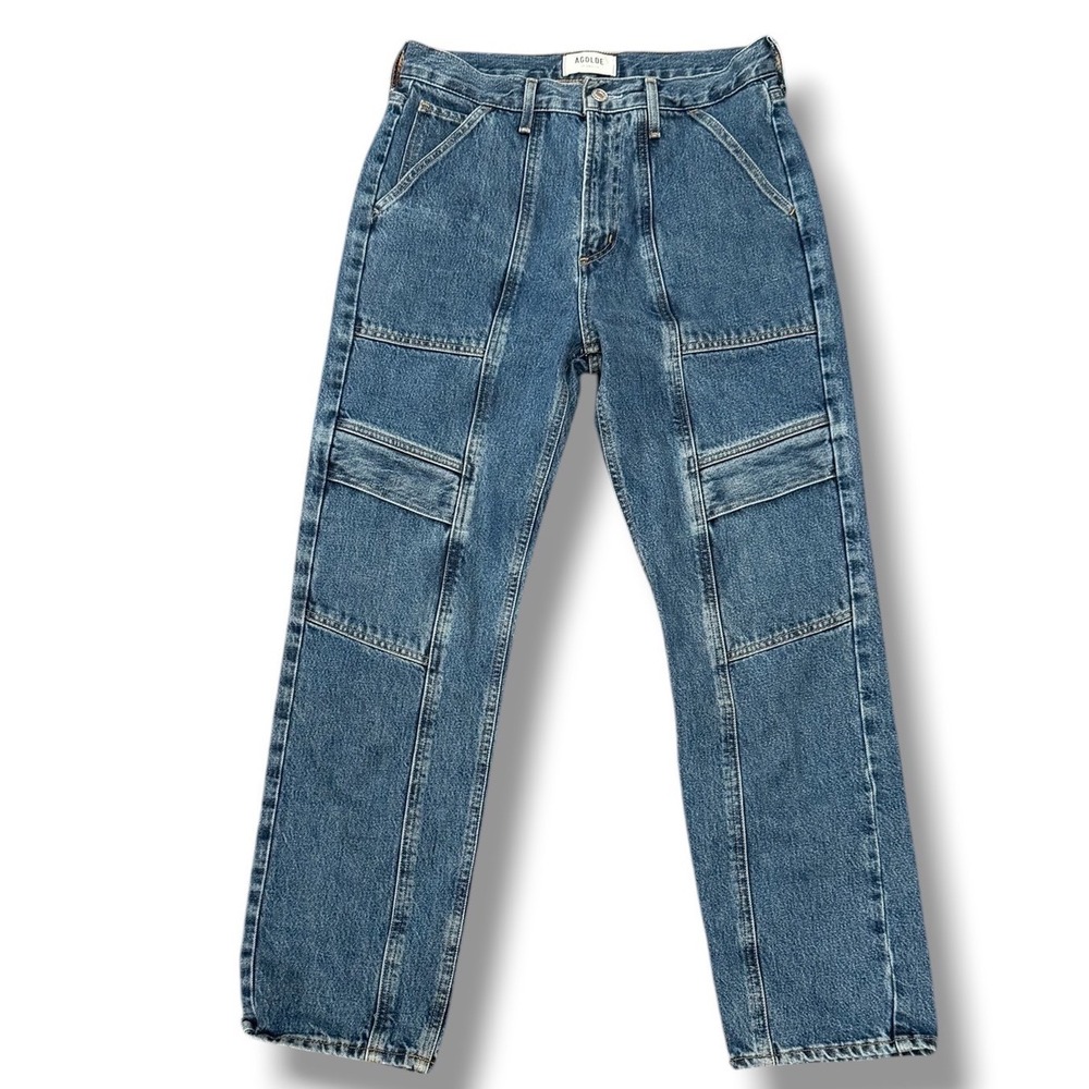 AGOLDE Cooper Cargo Straight Leg Jeans Womens 26 Blue Denim High Rise Workwear